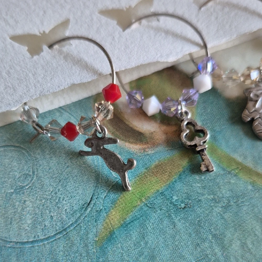 Hand Made Wine Glass Markers with Silver Charms & Swarovski Crystals